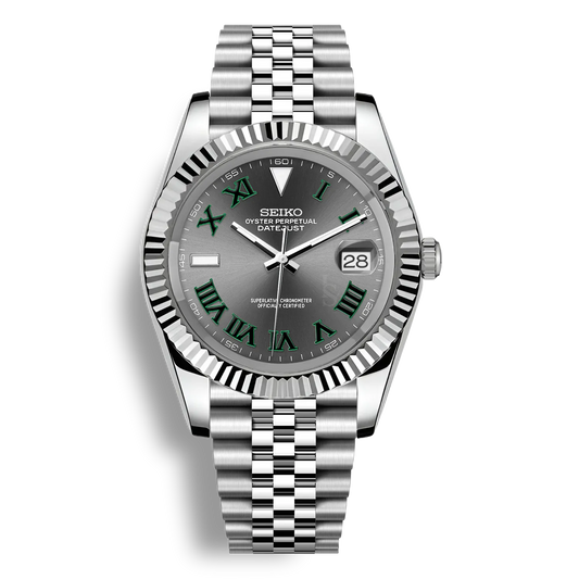 Montre Seiko Mod wimbledon cadran gris classique à chiffres romains wimbledon avec affichage de la date et mouvement automatique Seiko NH35