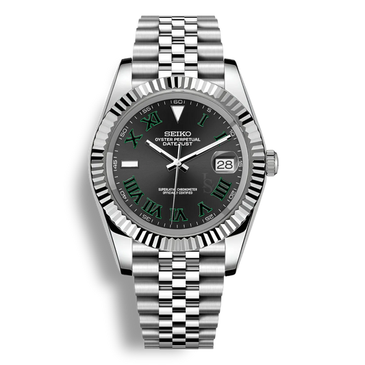 Montre Seiko Mod wimbledon cadran noir à chiffres romains wimbledon avec affichage de la date et mouvement automatique Seiko NH35