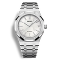 Montre Seiko Mod Royal Oak Noir avec cadran blanc équipée du mouvement automatique Seiko NH35 avec un boîtier et bracelet en acier noir inoxydable