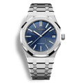 Montre Seiko Mod Royal Oak Noir avec cadran bleu équipée du mouvement automatique Seiko NH35 avec un boîtier et bracelet en acier noir inoxydable