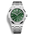 Montre Seiko Mod Royal Oak avec cadran vert équipée du mouvement automatique Seiko NH35 avec un boîtier et bracelet en acier noir inoxydable